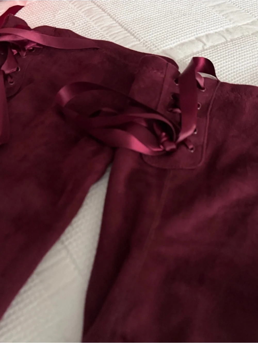 Laurence Faux Suede Over-the-Knee Boots Lace Back US 9 Burgundy Zip Closure